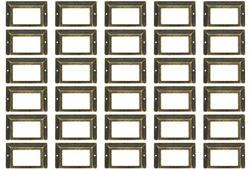 WEICHUAN 30Pcs 5cm*8cm Antique Brass Label Holders Iron Card Frame with Screws for Office Library Cabinet Shelves Drawer Name Plates Storage Bins File Drawer