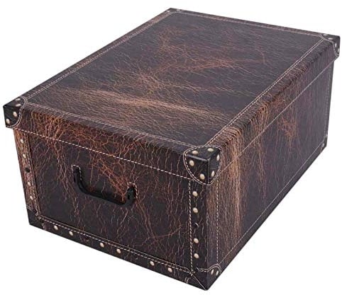 XXL Dekokarton, Aufbewahrungsbox mit Deckel und Griffen. 45 Liter Volumen. Verschiedene Motive (Leder Dunkelbraun)