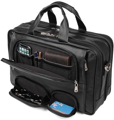 Texbo Aktentasche aus Nappaleder für Herren, passend für 17 Zoll (43,2 cm), große Business-Umhängetasche mit YKK-Reißverschlüssen