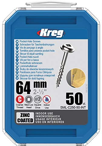 KREG Pocket-Hole Linsenkopfschraube 64 mm 50 Stk (SML-C250-50) Vierkantantrieb Teilgewinde Grobgewinde selbstschneidend verzinkt