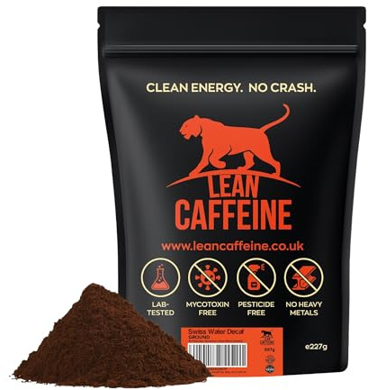 Lean Caffeine Bulletproof Coffee - Swiss Water Decaf Coffee GROUND 227g | Lab Tested Swiss Water Decaf Coffee GROUND, No Mycotoxins or Heavy Metals – Low Acid Medium Roast 227g by Lean Caffei