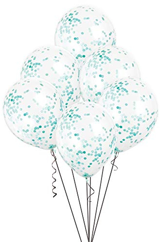 Caribbean Teal Confetti Clear Latex Balloons (30cm) Pack of 6 - Transparent Premium Latex, Perfect for Parties & Celebrations