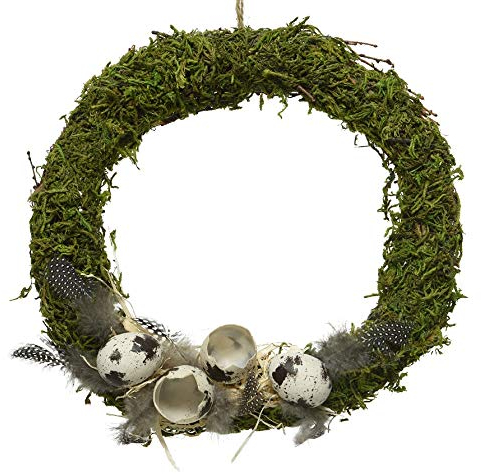 Kaemingk dekorativer Mooskranz Dekokranz mit Eiern und Federn als Osterdeko ca. 30 cm Durchmesser