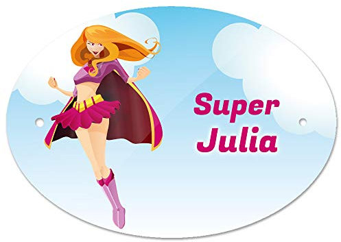 Eurofoto Türschild mit Namen Julia und Motiv mit Superheldin für Mädchen | Kinderzimmer-Schild