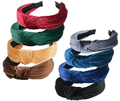 8 Stück Haarreif Samt Breit Haarbänder Dirndl Haarreifen Damen Trachten Haarschmuck Vintage Stirnband mit Knoten Schwarz Blau Grün Rot Grau für Karneval Winter Herbst