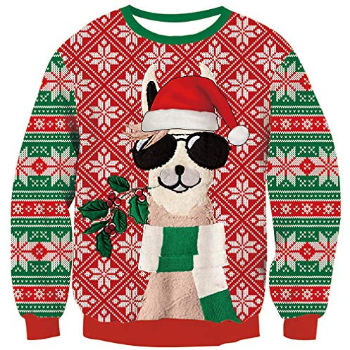Goodstoworld Ugly Christmas Sweater Herren Weihnachts Hoodie Damen Weihnachtspullover Rot Alpaka Strickpullover Unisex Weihnachtspulli Pullover Neuheit Jumper Strick Pullover M