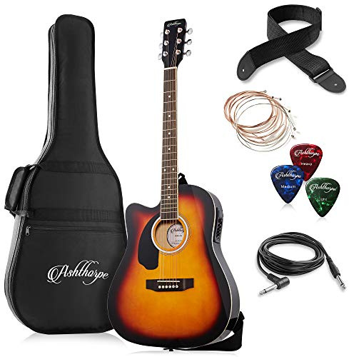 Ashthorpe Full-Size Linkshänder-Cutaway Thinline Akustik-E-Gitarren-Paket – Premium Tonewoods – Sunburst