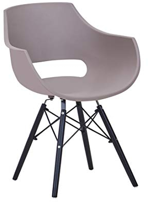 SAM Schalenstuhl Lea, Taupe, ergonomisch geformte Sitzschale aus Kunststoff, bequemer Esszimmerstuhl im Retro-Design, schwarzes Holzgestell