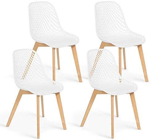 IDMarket Mandy - Juego de 4 sillas de polipropileno blancas para comedor