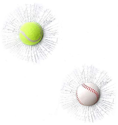 AILOS Glasaufkleber, 3D gebrochener Glasaufkleber, 2 Stück, Baseball (Weiß), Tennisball (Grün), Wasserdicht, PVC/EVA, Auto, Glas