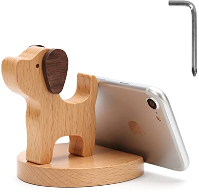 Bounabay Handy Ständer, Handyständer aus Holz, Universal Halterung für Schreibtisch, Creative Hunde Handy Halterung für Smartphone iPhone iPad Tablet Teller PC
