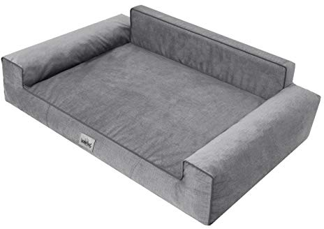 HOBBYGARDEN Hundebett Hundekissen Bett Kissen Haustierbett Hundeliegen Hundesofa Hundecouch Liegen Sofa Hundekorb Tierbett Weich,Grau, 98 x 66 cm