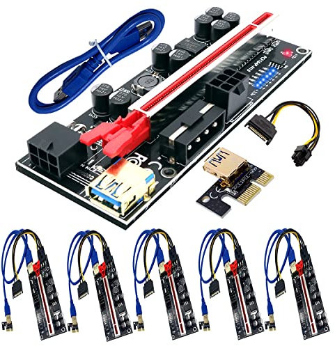 BTBcoin PCI-E Riser 010S GPU Riser Adapterkarte PCI-Express 1X auf 16X Riser Card mit 8 Solid Capacitors für Bitcoin Ethereum Mining 6 Stück