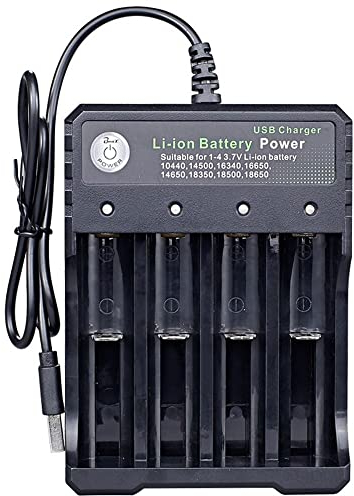 18650 Battery Charger, Universal Smart LED Display Battery Charger for 3.7V Li-ion Rechargeable Battery 18650 26650 21700 18350 17670 17500 16340(RCR123) 14500, Ni-MH Ni-CD AA AAA Batteries(4 Slots)