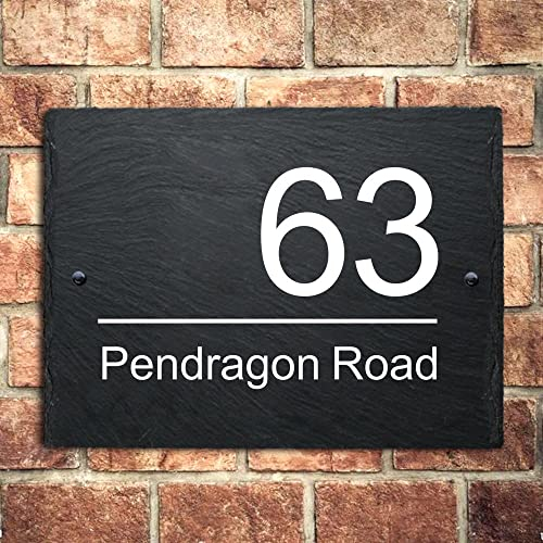 Slate House Signs Door Numbers Plaques for Wall Road Plate Plaque Rectangle Rustic Black Natural Slate Signs UV Printed Plaques 27X19cm