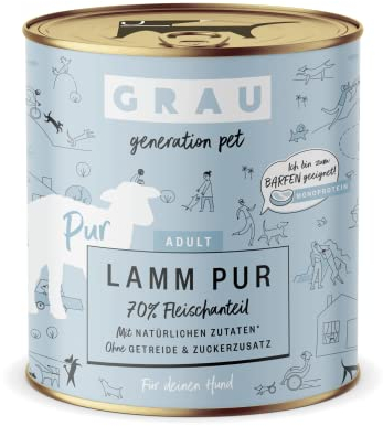 GRAU – das Original – Nassfutter für Hunde - Lamm Pur, 6er Pack (6 x 400 g), Monoprotein, für Erwachsene Hunde