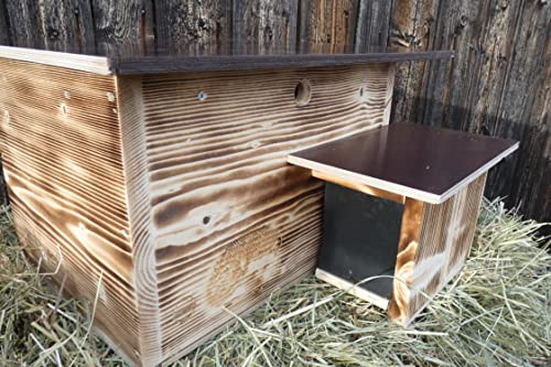 Igelhaus 45cm x 40cm x 28cm Igelhotel 20mm Vollholz Winterfest Kein Bausatz: easytouch-Rattenklappe und Boden, mit Labyrintheingang (Igel mini geflammt ohne Boden mit Labyrinth)