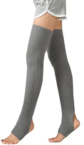 ericotry 1Pair Ribbed Knit Thigh High Leg Warmers for Winter Cold Weather | Elastic Footless Stirrup Over Knee Socks, Stirrup Foot Cut Out, Thick Warm Thermal, Washable, for Yoga Dance Fitness Training