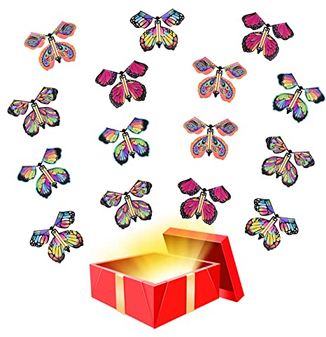 TSHAOUN 15 Stück Magische Schmetterling Spielzeug Magic Flying Butterfly Card Wind up Butterfly Toy, Fliegender Schmetterling Karte Überraschung Geschenk für Geburtstag, Hochzeit (Zufällige Farbe)