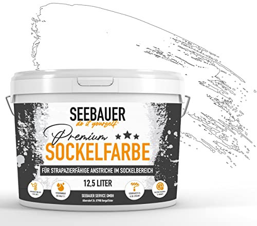 SEEBAUER diy® Sockelfarbe Weiß für Außen (No. 000 Weiß 300 ml) Rissfüllende Betonfarbe Dachfarbe Fassadenfarbe für Mauerwerk und Kellerwand