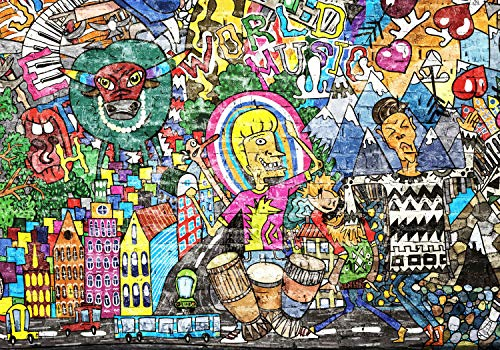 wandmotiv24 Fototapete Streetart Mensch mit Trommeln, 300 x 210 cm - selbstklebende Vliestapete 150g, Wanddeko, Wandbild, Wandtapete, Graffiti Kunst M5938