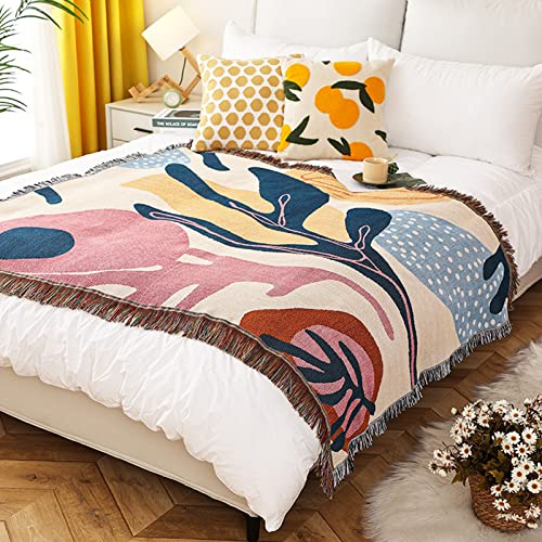 LumiSyne Manta De Doble Cara Manta De Algodón Tejida con Borlas Selva Estilo Bohemio Tapiz Mantón Decorativa Manta para Sofá Cama Silla Manta De Camping Manteles Alfombra 160x130cm