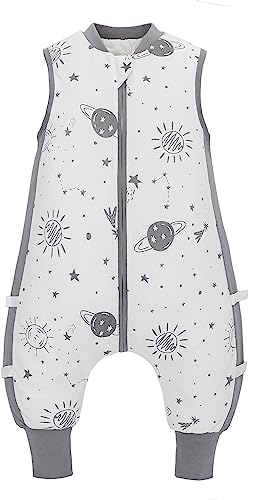 LAT Baby Schlafsack mit Füßen 2.5 Tog Baby Schlafsäcke ohne Ärmeln Babyschlafsack mit Beinen für Säugling Kinder, Ideal für die Herbst den Winter (Grau, 6-18 Monate)