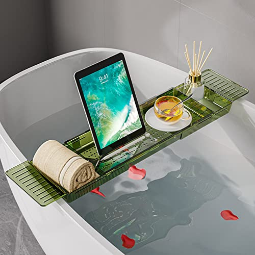 Alvinlite Badewannen-Caddy-Tablett, Erweiterbares Abfluss-Badezimmer-Regal, Caddy-Tablett, Badezimmer-Theken-Organizer, Badewannen-Aufbewahrungsregal, Badewannen-Zubehör Und Badezimmer-Gadgets(Grün)