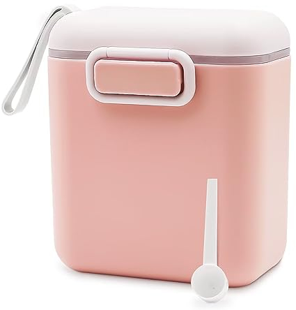 Baby Milk Powder Dispenser, 800ML Powder Pots, Airtight Milk Powder Container with Sealed Silicone Ring Cover Leveler and Spoon, for Outdoor Travel Feeding Coffee, Cereal (Pink)