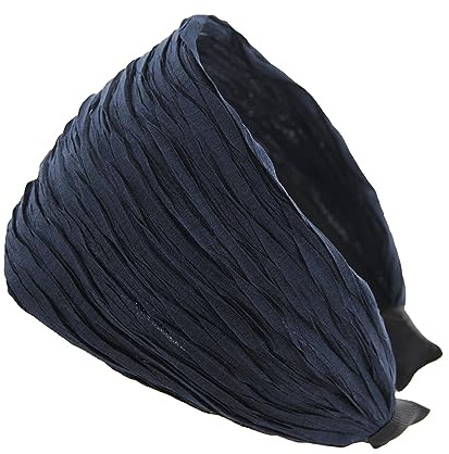 axy Breiter Haarreif mit Plissierter Stoff in Tuchoptik - Wunderschön Damen Stirnband Haarschmuck Haarreifen HR32B (Navy Blau)