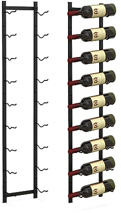 KOMFOTTEU Botellero Vino de Pared para 6/9/12 Botellas, Portabotella Metálica Vertical, Estante Colgante Decorativo para Vino, Organizador de Botellas para Cocina, Comedor, Bar (9 Botellas)