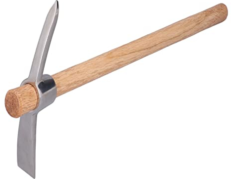 Garten Hacke Spitzhacke mit Holzgriff, 40cm Kohlenstoffstahl Gartenhacke Kreuzhacke für Graben, Jäten, Säen, Umdrehen