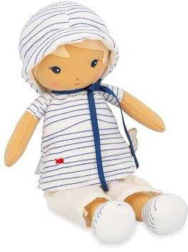 KALOO - Tendresse - Meine Erste Stoffpuppe Eli - 32 cm Große Puppe - Matrosenstil - Hübsche Geschenkbox - Personalisierbares Band - Ab Geburt, K200013