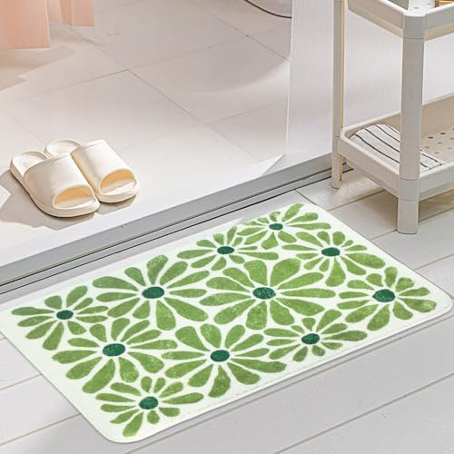 AIBIIN Tapis de bain antidérapant 50 x 80 cm Motif plantes vertes Tapis de bain lumineux et frais Décoration d'intérieur pour baignoire, chambre à coucher, cuisine, toilettes, porte de toilette, tapis