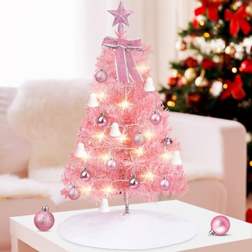 Mefeny Mini árbol de Navidad, 24 pulgadas/60 cm pequeño árbol Artificial con Luces LED/Decoraciones, Regalos de decoración de Mesa para niños