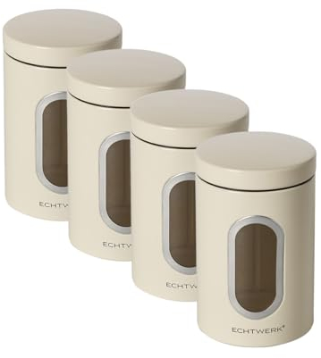 ECHTWERK Stilvolle Vorratsdosen 4er Set-creme, Vorratsbehälter, Aufbewahrungsbox, Zur Aufbewahrung von Mehl/Zucker/Müsli/Tee, Metalldose mit luftdichtem Deckel und großem Sichtfenster