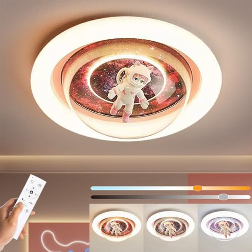 KZT LED Deckenleuchte Dimmbar Kinderzimmer Deckenlampe Astronaut Nachtlicht 72W Kinder Deckenbeleuchtung Jungen Mädchen Schlafzimmerlampe für Wohnzimmer Schlafzimmer Beleuchtung (Rosa)