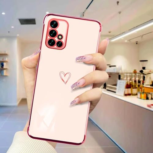 JIEZUIMEI Handyhülle für Samsung Galaxy A51 4G Hülle, Weich TPU Silikon Schutzhülle Ultra Dünn Case Stoßfeste Hülle Cute Herz Muster Mädchen Galvanisierte Kameraschutz Cover Rosa