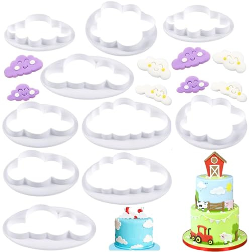 Cloud Cookie Cutters,Cloud Fondant Cutter Fluffy Cloud Plastic Cookie Cutter Cake Mold Sugar Craft Mold Cake Decorating Tools(10 Pcs)