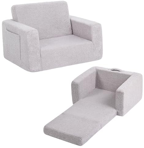 Welnow 2-in-1 Kids Sofa Chair, Convertible Toddler Chair Flip Out Chirldren Sofa Chair Folding Kids Play Sofa with Side Pockets & Removable Cover Armrest Chair for Girl or Boy