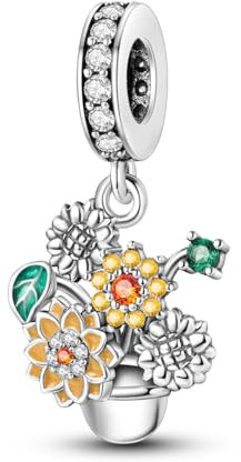 Hapour Sonnenblumen-Charms für Armbänder und Halsketten aus Sterlingsilber mit CZ-Steinen Dijes para Pulseras Bisuteria-Anhänger Perlen DIY-Charm-Schmuck Geschenke für Frauen und Mädchen