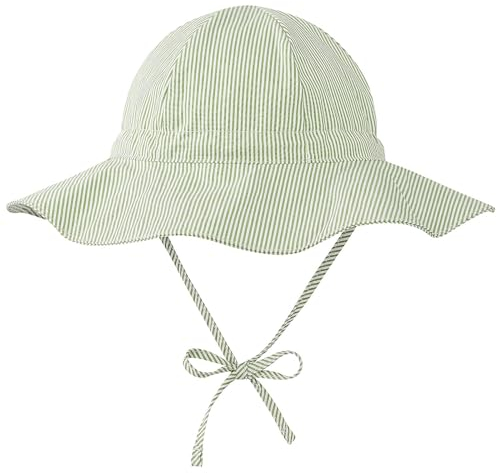 Durio Sonnenhut Baby Hut Kinder Verstellbarer Faltbare UV-Schutz mit Verstellbarem Bindebändern und Breite Krempe Sonnenhut Mädchen Junge Grün-Weiß Streifen 12-24 Monate (Tag Size M)