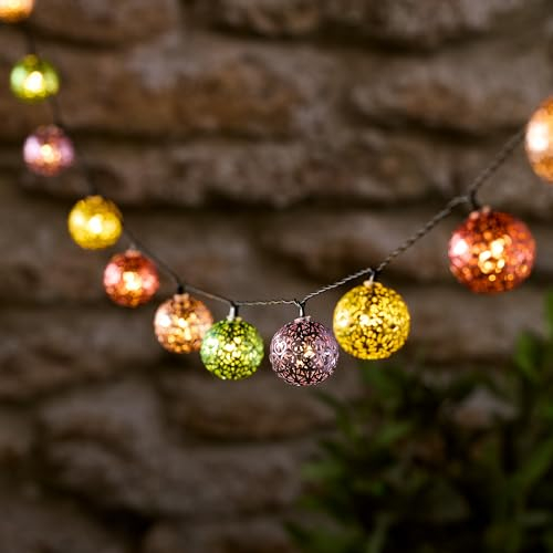 Lights4fun 20er LED Solar Kugel Lichterkette warmweiß USB Aufladbar Solar Lichterkette Marokkanisch Solarlampen für außen Ramadan Deko