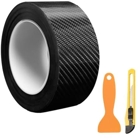 GIONAR Film Carbone Voiture, Bande Autocollante Voiture 5CM*5M, Autocollant Carbone 5D, avec Outils, Film Protection Velo pour Seuils de Porte/Carrosserie/Pare-chocs de Voiture