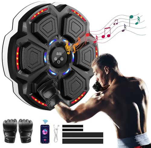 FOOING Smart Musikboxmaschine mit Bluetooth, LED-Licht & Geschwindigkeitsstufen für Erwachsene & Kinder, Trainingsgerät zum Stressabbau mit Boxhandschuhen für Heimtraining