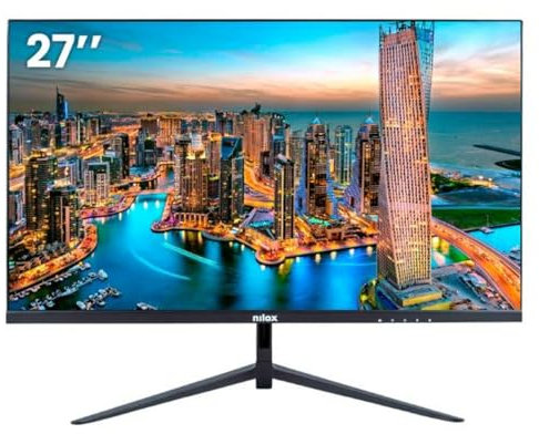 Nilox NXM27FHD111 Monitor 27 Pulgadas, FHD 1920x1080, Pantalla Gaming 1ms, Pantalla Ordenador con Soporte VESA 100x100mm, Tecnología IPS, Conexiones HDMI y DP