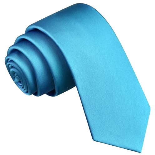 Branduce 6 cm lange Herren-Krawatte aus Satin, einfarbig, schmale Krawatte für Business und Hochzeit, Türkis, Blau, Allgemeines