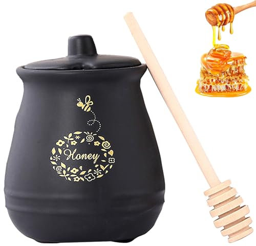 Ensemble pot à miel et cuillère à miel en porcelaine de 12 oz, pot à miel en céramique avec couvercle et cuillère à miel, pot à miel pour la décoration intérieure, facile à ne(Size:360ml/13oz,Color:A)