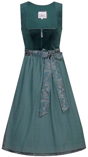 Marjo Samt-Dirndl Irsee | Mididirndl Samt mit Plissee-Schürze | Damen (DE/NL/SE/PL, Numerisch, 44, Regular, Regular, 65cm Länge Petrol)