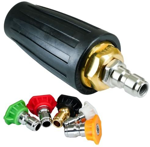 Selyse Ugello girevole per idropulitrice, set di 5 punte, attacco rapido da 1/4, 4000 PSI, ugello turbo rotante, apertura 3,5